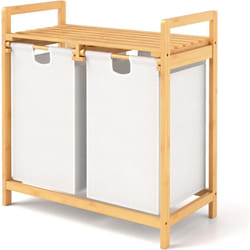 Costway - Meuble Panier à Linge en Bambou, Panier à Linge avec Étagère, 2 Sacs Amovibles, Grandes Poignées, meuble linge sale pour Buanderie, Salle