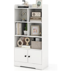 COSTWAY Armoire avec Portes, Petite Bibliothèque avec 5 Compartiments de Rangement et 2 Portes, Meuble De Rangement Autoportant, pour Salon, Chambre,