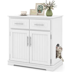 Costway - Meuble Litiere Chat en Bois, Maison pour Chat 3 en 1, 2 Portes et 2 Tiroirs, Kits Anti-basculement, Base Épaissie 7,5 cm, Maison de