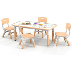 Costway - Table Enfant 120x60cm et 4 Chaises avec Plateau Graffiti & Hauteur Réglable, Table à Dessin Enfant en Bois avec Design Peu Encombrant,