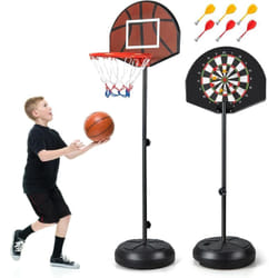 Costway - Panier de Basket-Ball 2 en 1 Hauteur Réglable 130/180cm avec Cible de Fléchettes, Panneau Arrière Double Face 6 Fléchettes Base