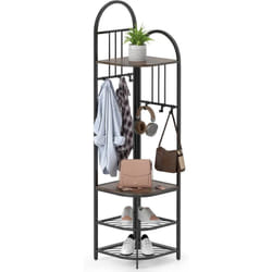 Costway - Porte Manteau d'Angle 4 Niveaux, Banc à Chaussures, 6 Crochets, 4 Étagères, Porte-Vêtements en Métal 180 cm, Meuble Entrée d'Angle pour