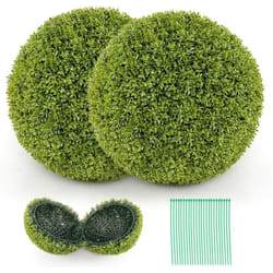 Costway - 2 Boules de Buis Artificielles 50 cm Résistantes aux uv, Plantes en Boules de Faux Sphères Végétales, Décoratives pour Intérieur Extérieur