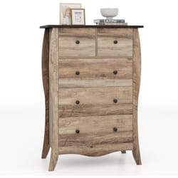 Costway - Commode Chambre 5 Tiroirs, Commode en Tissu Pliable, Design Incurvé, Plateau en Bois, Meuble Rangement Chambre pour Chambre d'enfant,