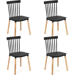 Costway - Chaise Salle a Manger Bois Lot de 4, Chaise Bois Windsor, Siège Incurvé, Patin Antidérapant, Montage Facile, pour Cuisine, Salon,