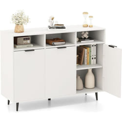 Costway - Buffet Cuisine, Armoire Cuisine 3 Portes sur Pieds, Meuble Cuisine Rangement Blanc, 3 Compartiments Ouverts, Étagères Réglables, Commode