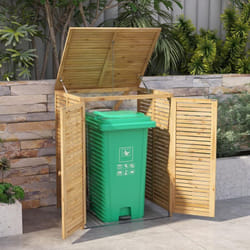 Costway - Cache Poubelle Exterieur 120 l, Abri Poubelle Exterieur Bois avec Couvercle Relevable, Doubles Portes, Loquet de Verrouillage, Cache