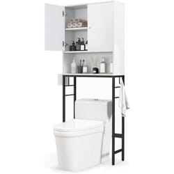 Costway - Meuble wc, Meuble Machine à Laver, Rangement de Salle de Bain à 2 Portes et Compartiment Ouverte, 2 Crochets Latéraux, 23 x 63 x 165,5 cm
