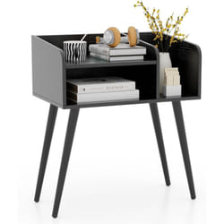 COSTWAY Table de Chevet, Table de Nuit 2 Niveaux avec Etagères Ouvertes, Pieds en Métal, Chevet de Lit pour Salon, Chambre (1,Noir)