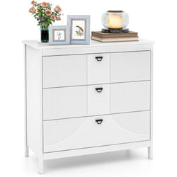 Costway - Commode Chambre 3 Tiroirs, Commode Blanche Bois pour Chambre, Meuble de Rangement Chambre avec Kit Anti-basculement, Table de Chevet pour
