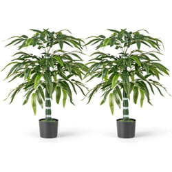 Lot de 2 Arbres Artificiels en Bambou de 100 cm, Fausses Plantes avec Pot en Plastique Branches Réglables Mousse Séchée Réaliste, Décorations Plantes