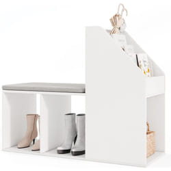 Costway - Banc Chaussures Entrée, Banc de Rangement, 3 Compartiments Inférieurs et 3 Compartiments Latéraux, Coussin Amovible et Lavable, Banc Coffre