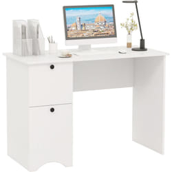COSTWAY Bureau d'Ordinateur avec 2 Tiroirs, Bureau d'Étude Compact pour Ordinateur Portable, Postes de Travail pour Bureau à Domicile, Salle d’Étude