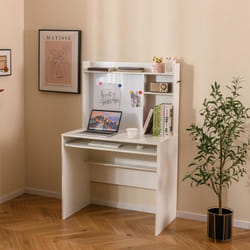 Costway - Bureau avec Tableau d'Affichage Magnétique, Bureau à Domicile avec Plateau pour Clavier, Table d'Ecriture Moderne avec Etagère Réglable,