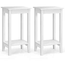 Costway - Table d'Appoint Lot de 2, Bout de Canapé 2 Niveaux avec Pieds en Bois Massif, Design Étroit, Assemblage Facile, pour Salon, Chambre,