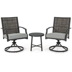 Costway - Ensemble de Meubles de Patio 3 Pièces Salon de Jardin avec Chaises en Osier Pivotantes Table Basse Coussins de Siège Cadre en Métal Robuste