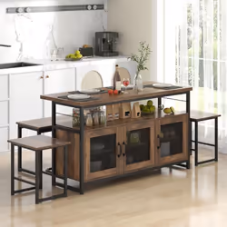 À propos de cet article 【Ensemble Îlot de Cuisine 4 Pièces】Cette table de cuisine avec rangement 4-6 places est dotée de 2 ta ...