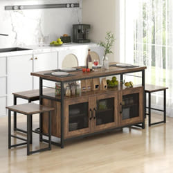 Costway - Table de Cuisine 4 Personnes, Ensemble Table à Manger avec Banc et 2 Tabourets, Ilot Cuisine avec Rangement, Repose-Pied en Métal, Buffet