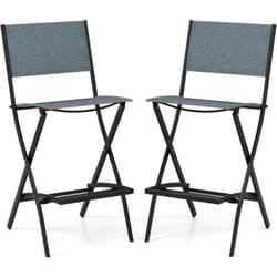 Costway - Lot de 2 Chaise de Jardin Extérieur, Chaise Pliante Interieur, Cadre en Metal, Patins Antidérapants, Fauteuil Confortable pour Jardin