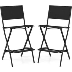 COSTWAY Lot de 2 Chaise de Jardin Extérieur, Chaise Pliante Interieur, Cadre en Metal, Patins Antidérapants, Fauteuil Confortable pour Jardin Balcon