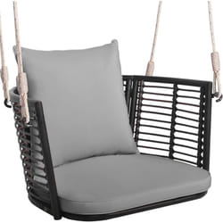 Costway - Fauteuil Suspendu Interiuer Exterieur, Chaise Suspendue 180 kg de Capacité, 2 Coussins Inclus, Dossier en Rotin Tissé, Crochets en Métal,
