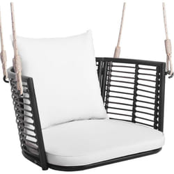 Costway - Fauteuil Suspendu Interiuer Exterieur, Chaise Suspendue 180 kg de Capacité, 2 Coussins Inclus, Dossier en Rotin Tissé, Crochets en Métal,