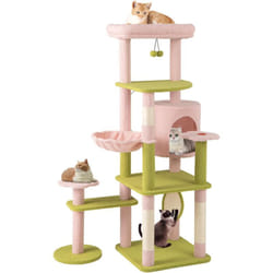 Costway - Arbre à Chat xxl 148 cm, Arbre a Chat Bois, 7 Plateformes, 3 Griffoirs pour Chat, Planche à Griffer, Arbre a Chat Design, Panier, Condo,