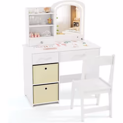 À propos de cet article 【Miroir lumineux LED】Cette coiffeuse enfant fille est conçue avec un miroir et des lumières pour illu ...