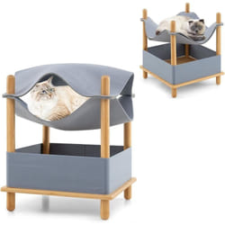 Costway - Maison Chat en Bois à 2 Niveaux, Niche Chat Intérieur, Condo Semi-Clos, Lit pour Chat Élevé, Applicable Toute Saison, Chaque Niveau Charge
