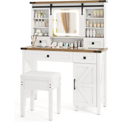 Costway - Coiffeuse avec Tabouret, Miroir hd Coulissant avec led à Luminosité Réglable, Table de Maquillage avec 6 Étagères de Rangements Ouverts, 4