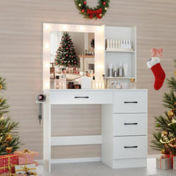 Costway - Coiffeuse avec Miroir, Coiffeuse avec Rangement, 3 Couleurs, Luminosité Réglable, Station de Charge, Table de Maquillage,