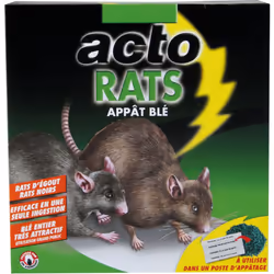 Lutte efficace contre les rats noirs et les rats d’égout (surmulots) Appât à base de blé entier imprégné d'un anticoagulant,  ...