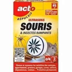 Répulsif Ultrasons - ACTO - Souris Insectes Rampants 45m²