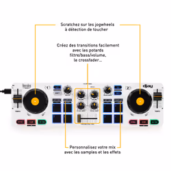 Hercules DJControl Mix Contrôleur DJ Bluetooth 2 Canaux Noir Blanc Jaune - Vue supplémentaire 7