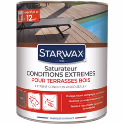 Description générale Le Saturateur Bois Extérieurs STARWAX Condition Extrêmes Teck nourrit, embellit et protège le bois de vo ...