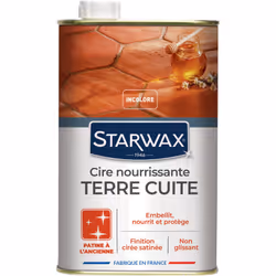 Description générale La Cire nourrissante pour tomettes et terres cuites STARWAX nourrit et préserve les sols en terre cuite  ...
