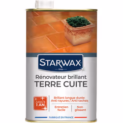 Description générale Le rénovateur brillant protecteur pour tomettes et terres cuites STARWAX est conçu pour redonner éclat e ...