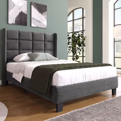 Lit simple avec sommier - MARQUE - 90x200cm - Lin gris - 1 place - Montage nécessaire