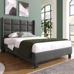 Lit simple avec sommier - MARQUE - 90x200cm - Lin gris - 1 place - Montage nécessaire