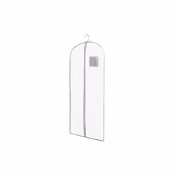Fibre non tissée en 100% polypropylène. Fenêtre transparente en peva. Blanc liseré gris.