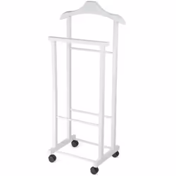 Porte-vêtements Hector couleur : blanc matériau bois dimensions 97 x 33 x 28,5 cm avec roues double espace de suspension
