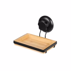 Porte savon ou éponge à ventouse bambou noir mat de la marque COMPACTOR. Bambou naturel et métal finition époxy. ABS. TPU. Su ...