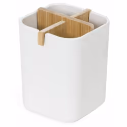 Organisateur écologique de brosses à dents matériau : fibre de bambou naturelle 100% organique / plastique blanc En quatre pa ...