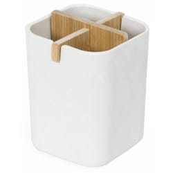 Organisateurs cosmétiques - Brosse à dents et pot de dentifrice, plastique blanc/bambou RAN10266 - Compactor