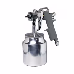 Pistolet de peinture à succion. Godet en métal de 0,75L. Buse Ø 1,5mm. Conso d'air 150 - 200 L/mn. Pression 3 - 5 bar. Qualit ...