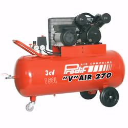 Compresseur 150L 3CV VC3051503M . - Entraînement courroie. - Maniabilité accrue : 2 grosses roues + 1 roulette pivotante, 1 p ...