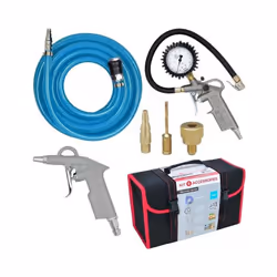 Kit 6 accessoires raccords rapides. Détail du kit : • 1 tuyau air renforcé de 5m • 1 poignée de gonflage en métal homologuée  ...