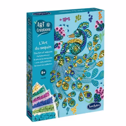 SentoSphère ART & CREATIONS L'ART DU SEQUIN - PAON, Kit de loisirs créatifs pour enfants, 8 an(s), Carton