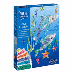 SentoSphère ART & CREATIONS L'ART DU SEQUIN - DAUPHINS, Kit de loisirs créatifs pour enfants, 8 an(s), Carton