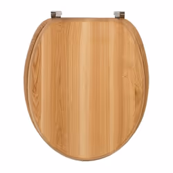 Présentation Abattant wc en bois compressé, Charnière et visserie métal et inox Modèle Woody : farine de bois enrobée de rési ...